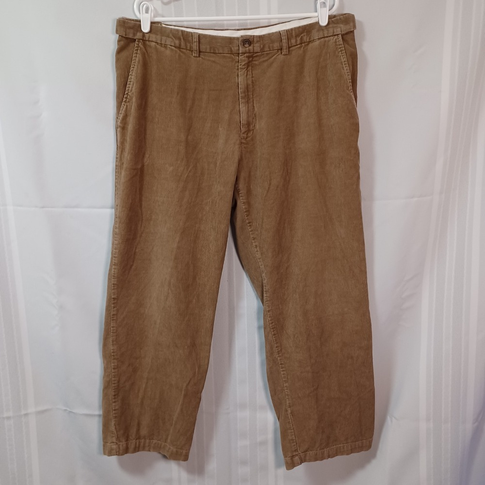 Haggar Corduroy Pants Mens 38x28 Tan Brown Straight Leg Cotton Casual Trousers